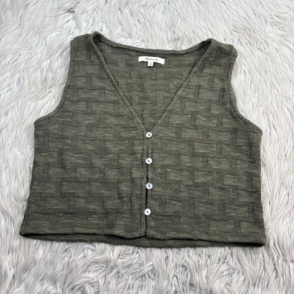 Madewell Women's XS Green Basket Stitch Vest Preppy Cottagecore Spring Retro